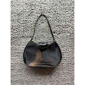 Vintage Giuseppe Zanotti Genuine Animal Hide Leather Baguette Shoulder Bag Black